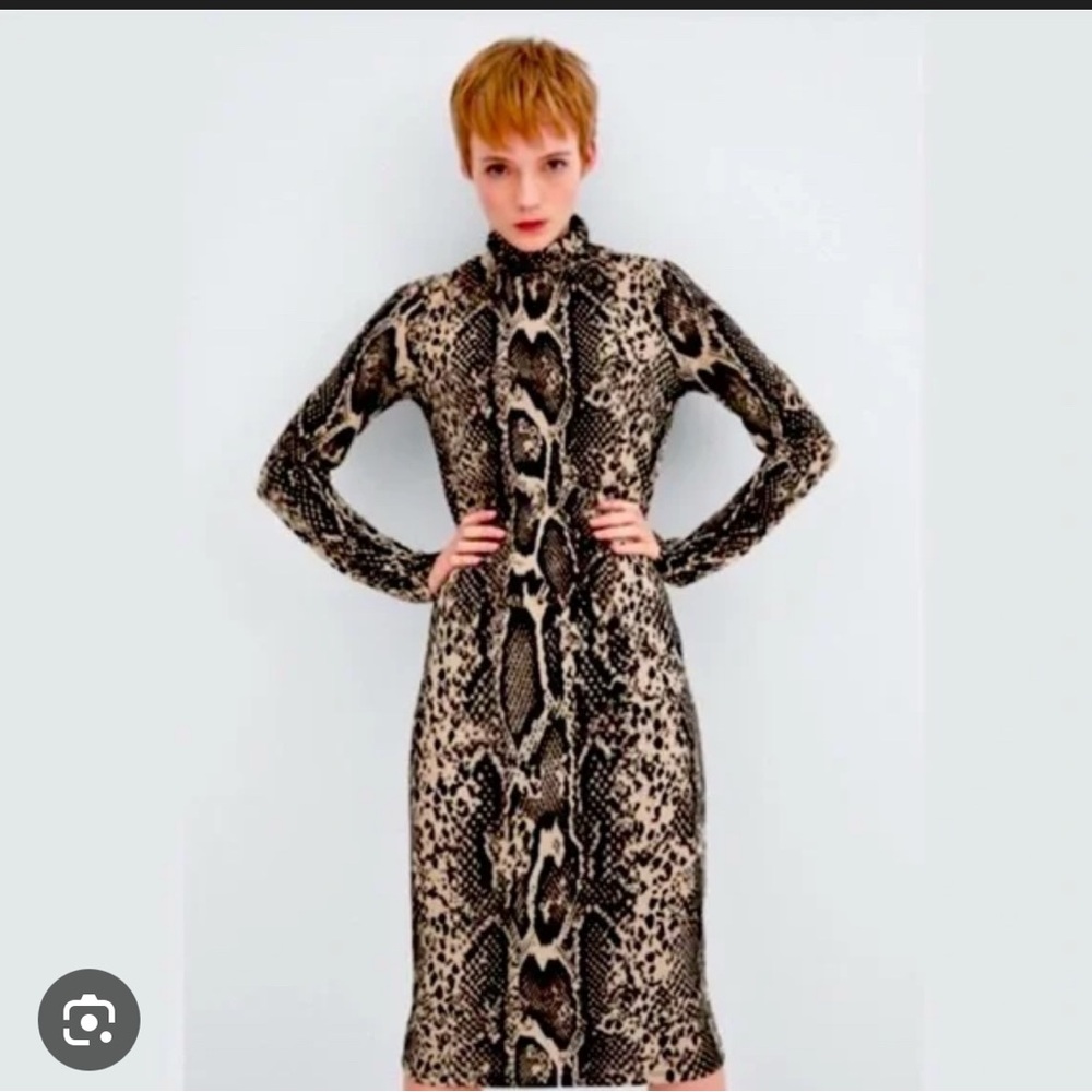Zara animal print turtleneck midi dress
